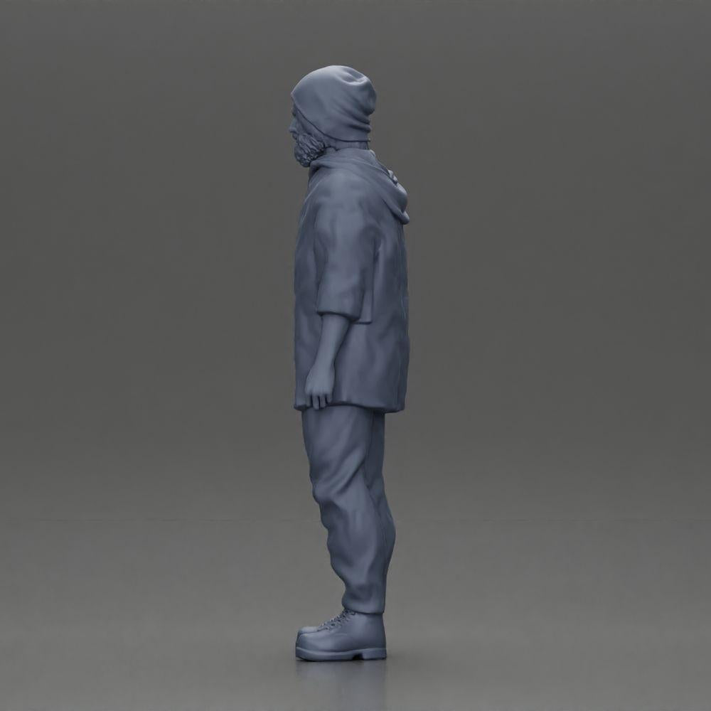 Diorama modelbouw productfoto 10: Staande figuur: Man met muts en hoodie (Ref Nr. A100)