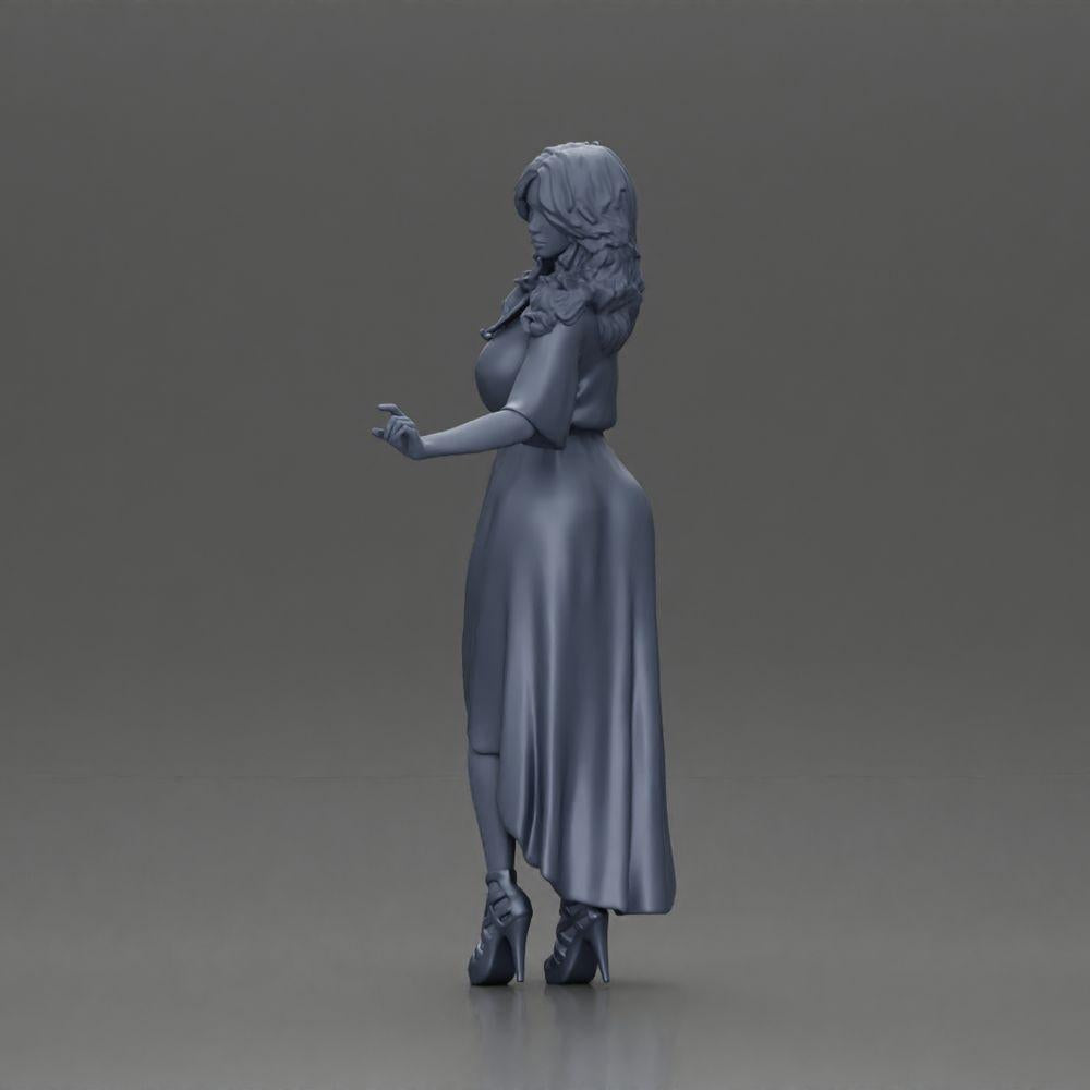 Diorama modelbouw productfoto 11: Miniatuur-figuur: Vrouw in lange trouwjurk met hoge hakken, elegant poserend (Ref Nr. A109)