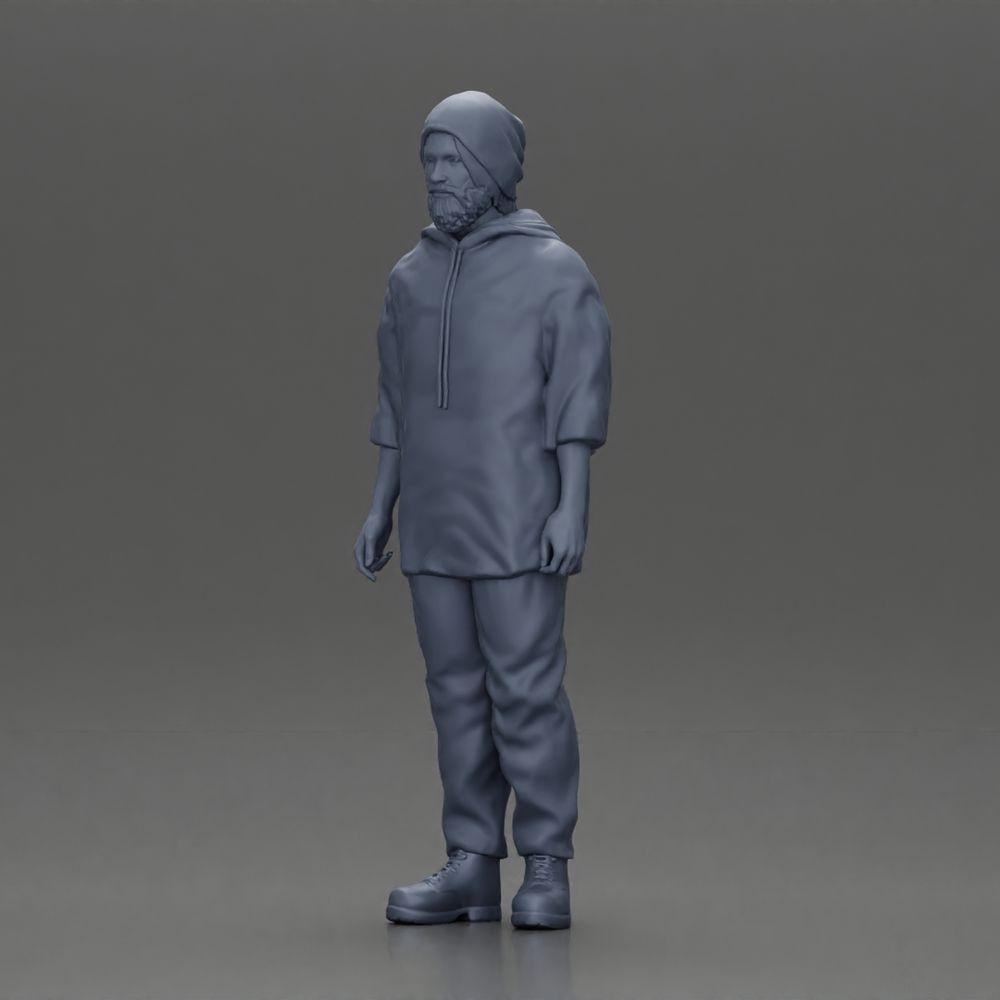 Diorama modelbouw productfoto 11: Staande figuur: Man met muts en hoodie (Ref Nr. A100)