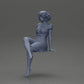 Diorama modelbouw productfoto 11: Diorama miniatuurfiguur: Zittende vrouw in jurk, blootsvoets, kort haar in de wind (Ref Nr. A95)