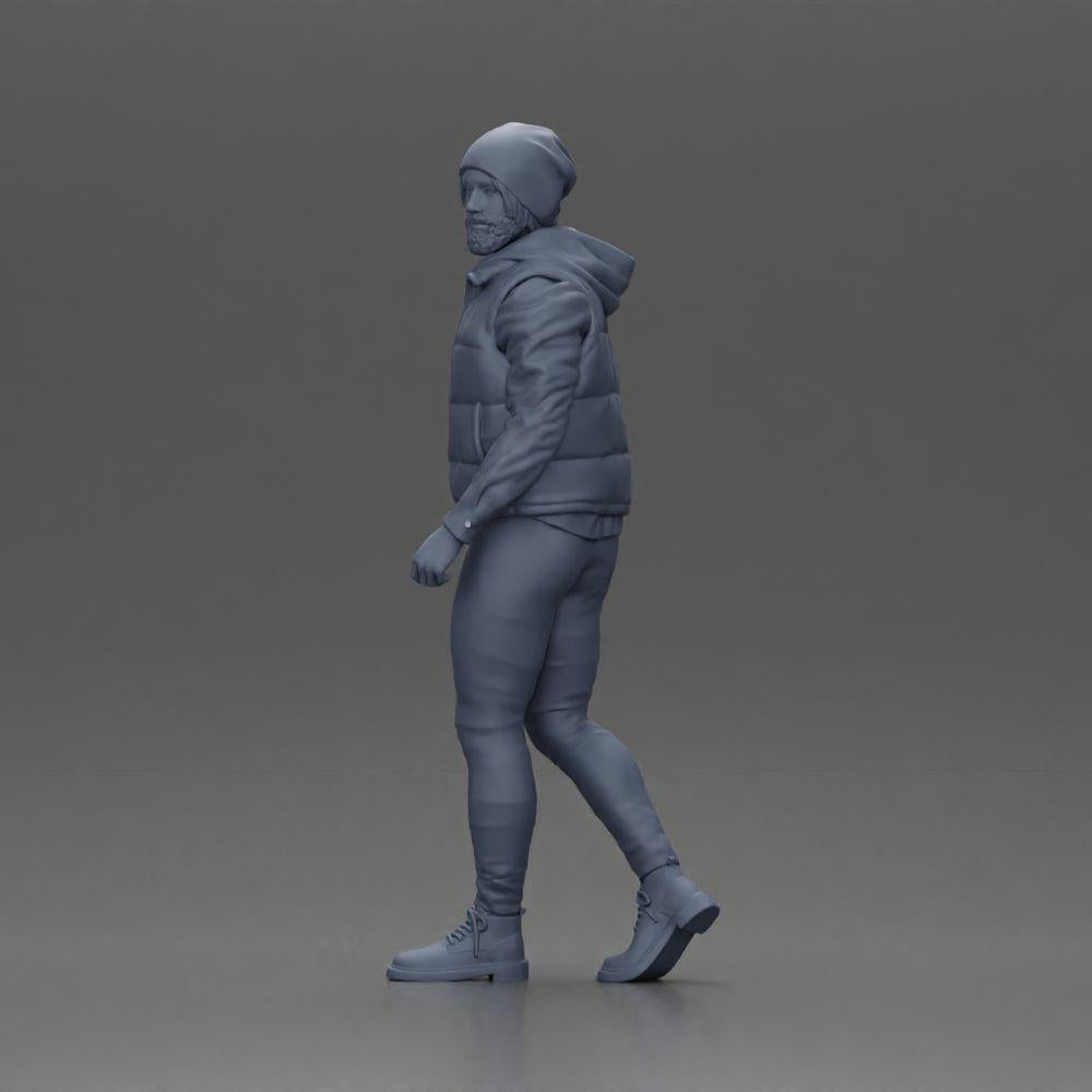 Diorama modelbouw productfoto 11: Diorama figuur: Behaarde man in winterkleding, lopend - Diorama-miniatuur (Ref Nr. A129)