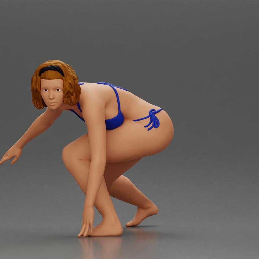 Diorama modelbouw productfoto 12: Diorama-miniatuur: Surferin kniend in bikini op surfboard, enkel (Ref Nr. A119)
