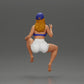 Diorama modelbouw productfoto 2: Diorama figuur: Zittende vrouwelijke miniatuur, blauwe top & shorts, pet, blote voeten - ontspannen pose (Ref Nr. A133)