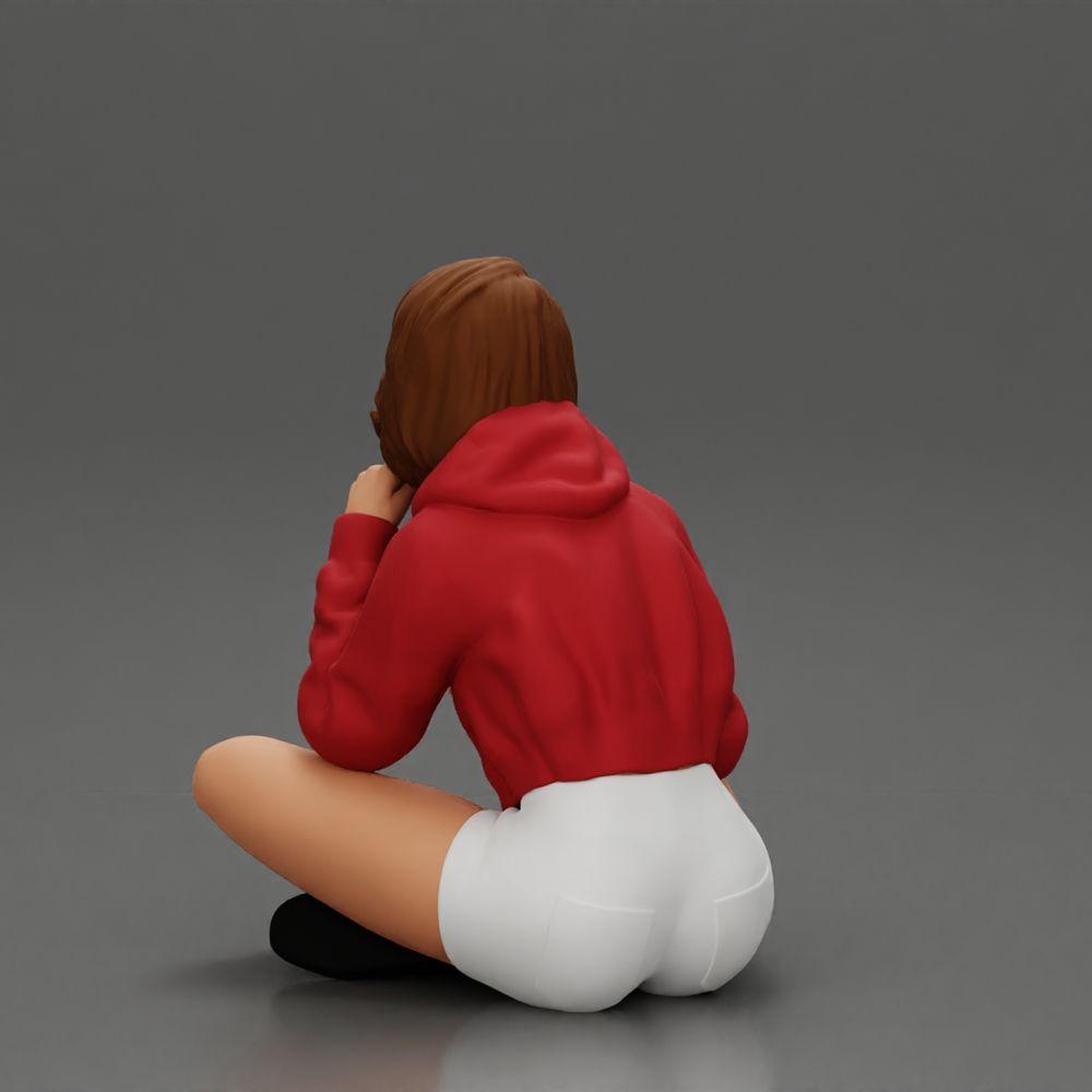 Diorama modelbouw productfoto 15: Diorama-miniatuur: Zittende vrouw in jas en shorts met open paraplu (Ref Nr. A85)