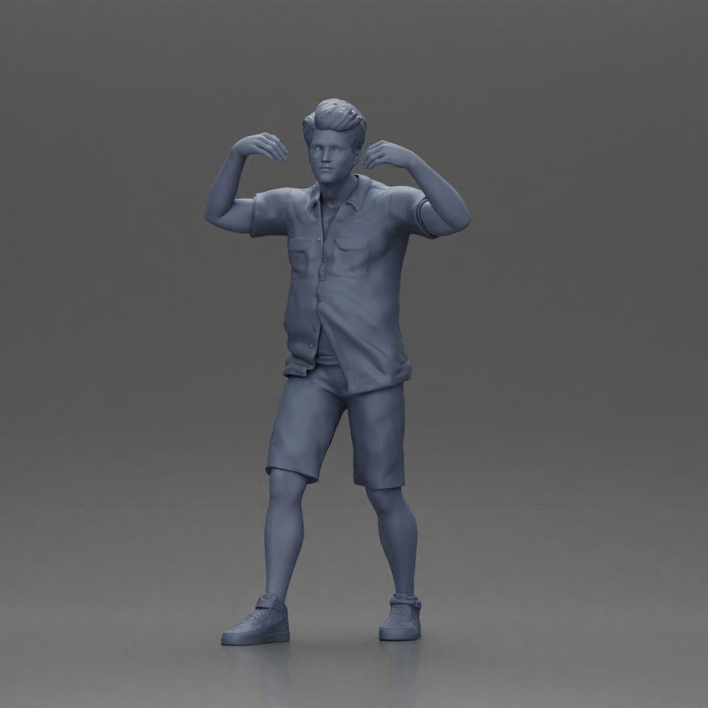 Diorama modelbouw productfoto 13: Miniatuurfiguur: Man in shorts draagt vriendin op schouders, poserend paar (Ref Nr. A76)