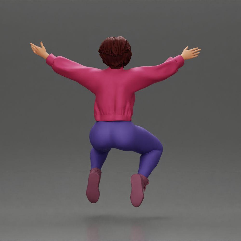 Diorama modelbouw productfoto 3: Miniatuurfiguur - Zittend meisje met uitgestrekte armen, sportkleding (Ref Nr. A80)