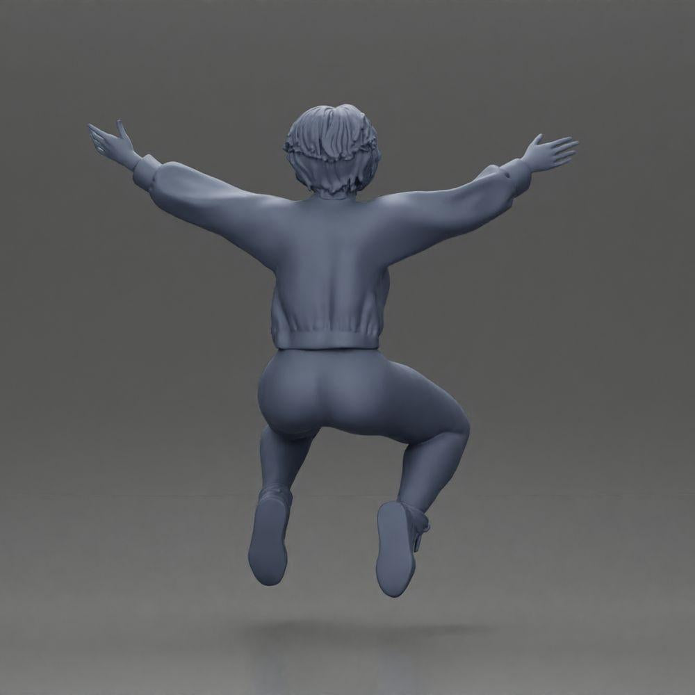 Diorama modelbouw productfoto 9: Miniatuurfiguur - Zittend meisje met uitgestrekte armen, sportkleding (Ref Nr. A80)
