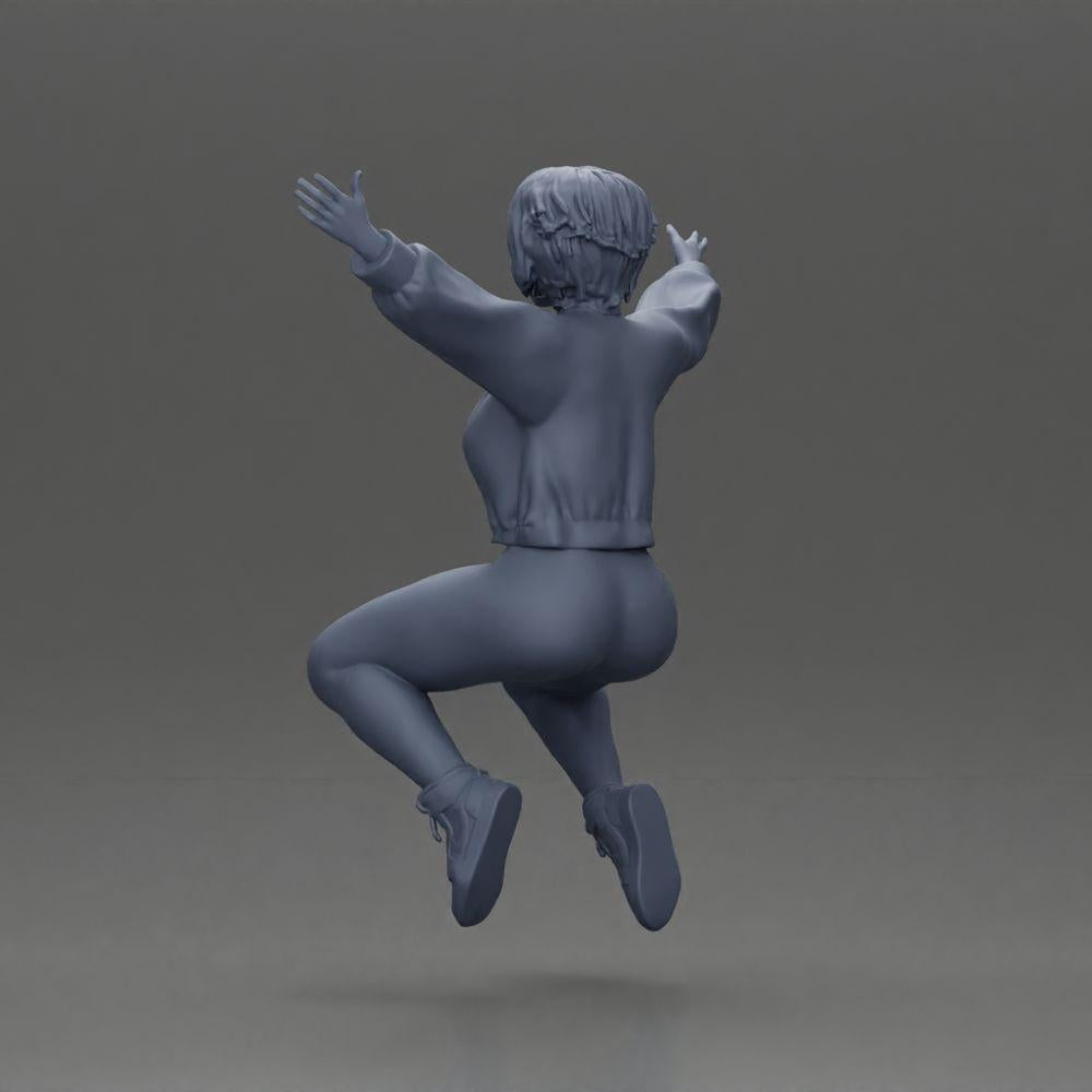 Diorama modelbouw productfoto 10: Miniatuurfiguur - Zittend meisje met uitgestrekte armen, sportkleding (Ref Nr. A80)