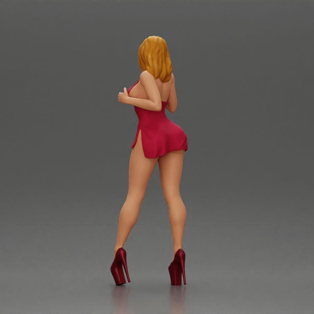 Diorama modelbouw productfoto 3: Diorama-vrouwenfiguur: Elegante staande vrouw in een rode jurk met plateau schoenen (Ref Nr. A134)