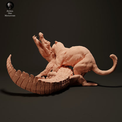 Productfoto Dierfiguur Diorama, Modelbouw: 0: Jungle Dierfiguur: jagende Jaguar – Zwarte Kaaiman (Ref 01_01_40)