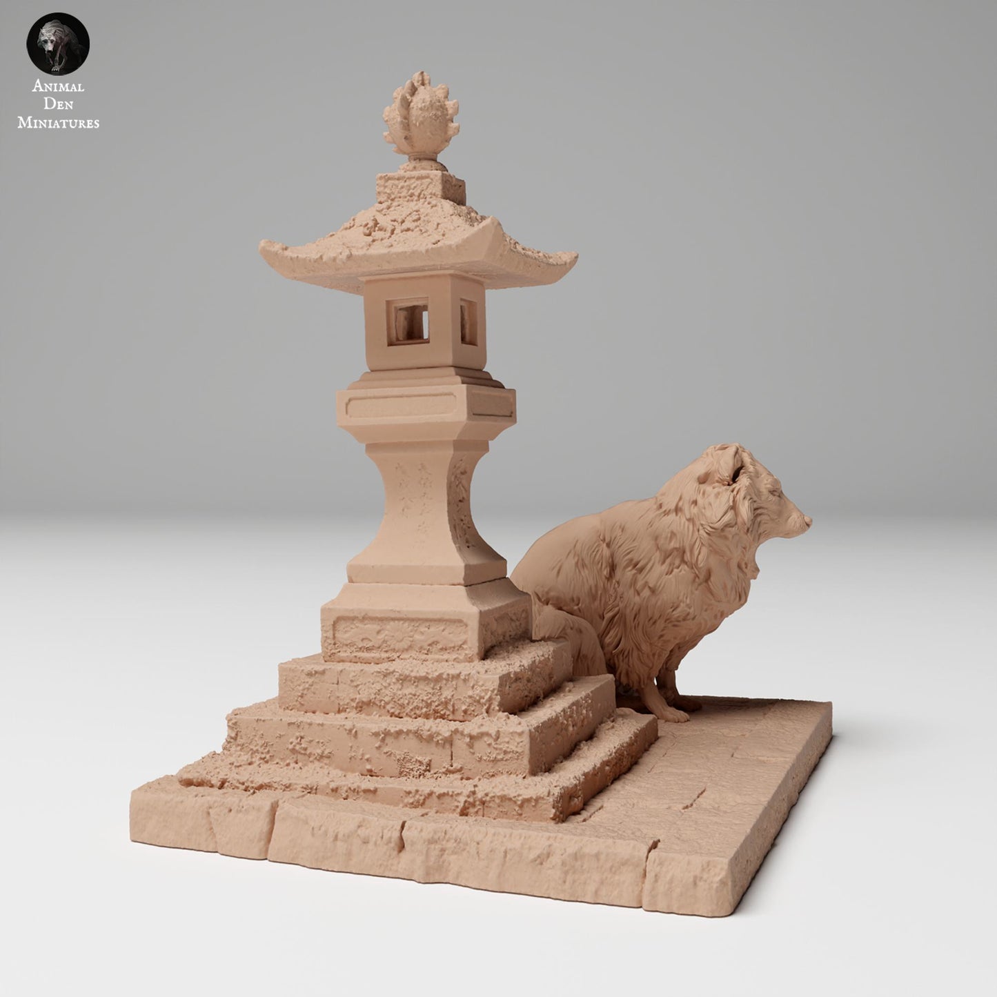 Produktfoto Tier Figur Diorama, Modellbau: 0: Wildtier Figur: Tanuki neben japanischer Laterne (Ref 24_11_04)