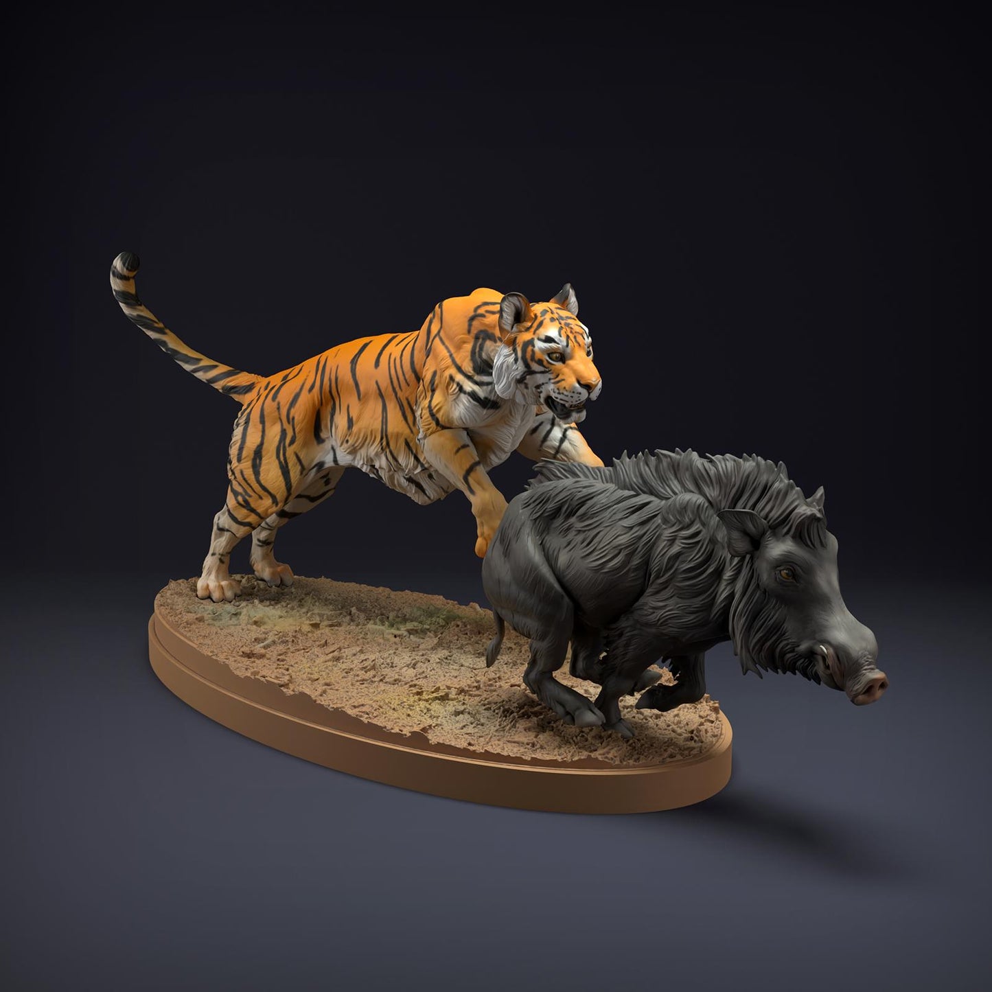 Productfoto Dierfiguur Diorama, Modelbouw: 0: Wilde Dieren Figuren: Bengaalse Tijger en Indisch Wildzwijn – Jacht scène (Ref 01_01_81)
