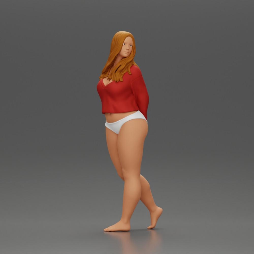 Diorama modelbouw productfoto 1: Vrouwelijke miniatuurfiguur voor diorama, bikini & lange mouwen shirt, handen achter (Ref Nr. A53)