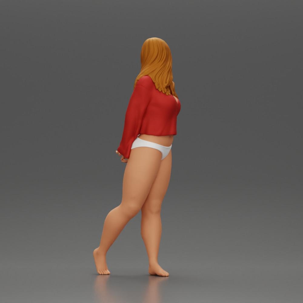 Diorama modelbouw productfoto 3: Vrouwelijke miniatuurfiguur voor diorama, bikini en langarmshirt, handen achter (Ref Nr. A53)