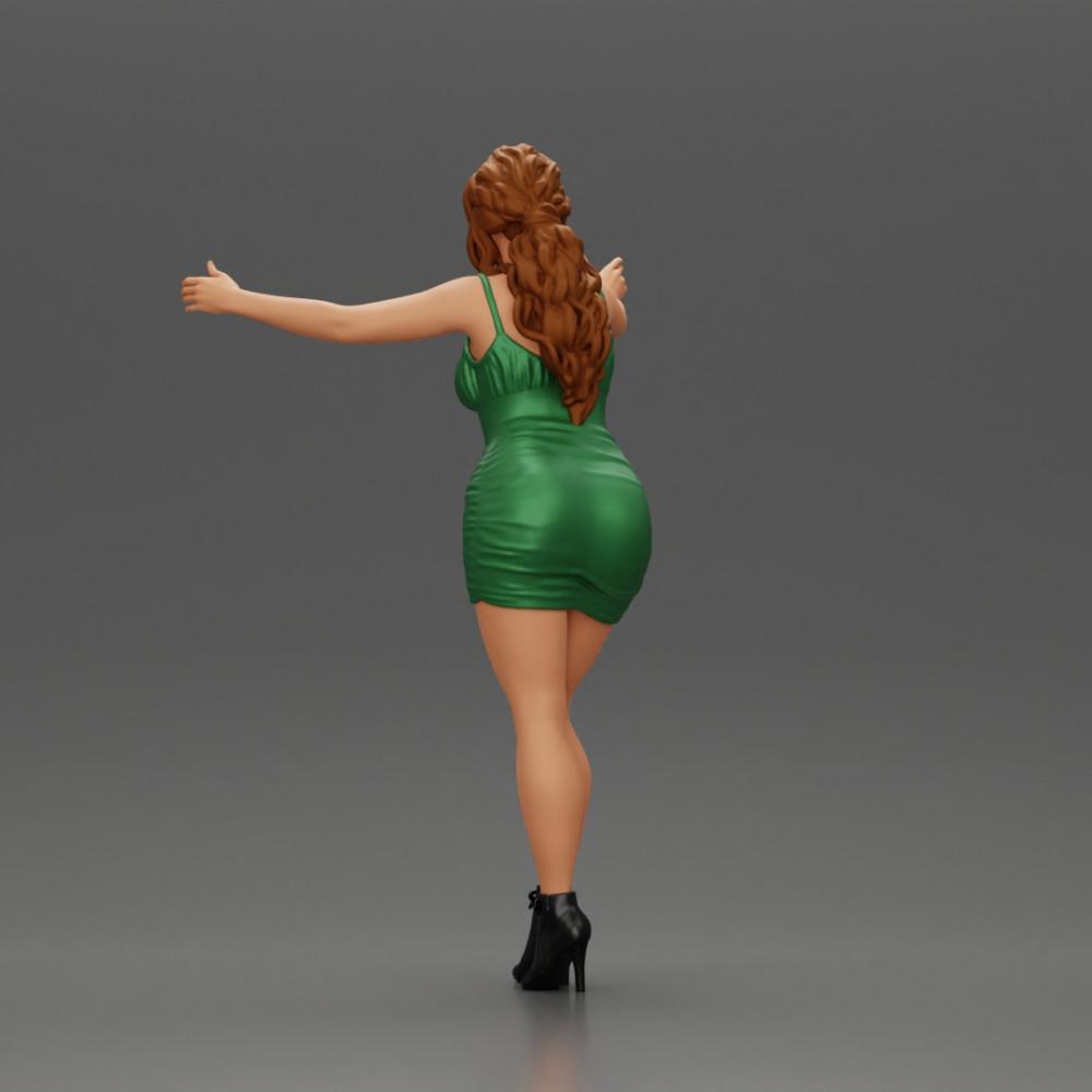 Diorama modelbouw productfoto 4: Diorama-figuur: Vrouw in knielang jurkje met hakken, uitgestrekte armen (Ref Nr. A58)