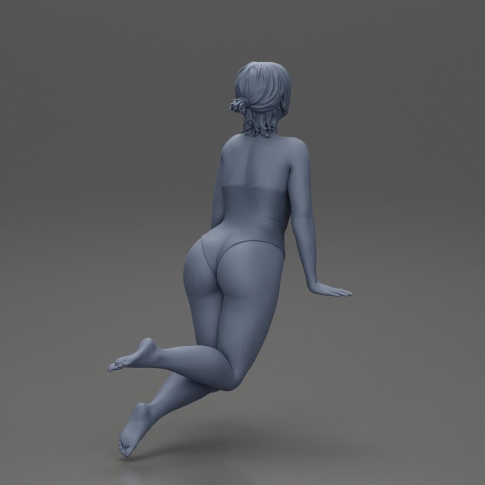 Diorama modelbouw productfoto 9: Diorama-miniatuur: Vrouw in een badpak aan de rand van het zwembad, naar voren gebogen (Ref Nr. A55)