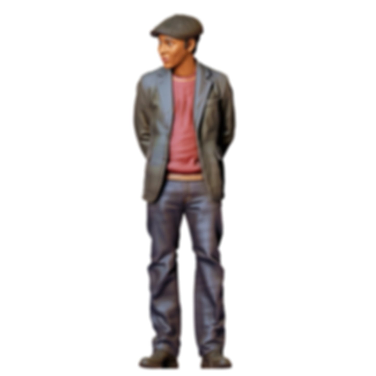 3DP Miniatures 0: Stehende Figur: Mann mit Schirmmütze, Jacke & Pullover, Hände hinter dem Rücken (Ref. Nr. 477)