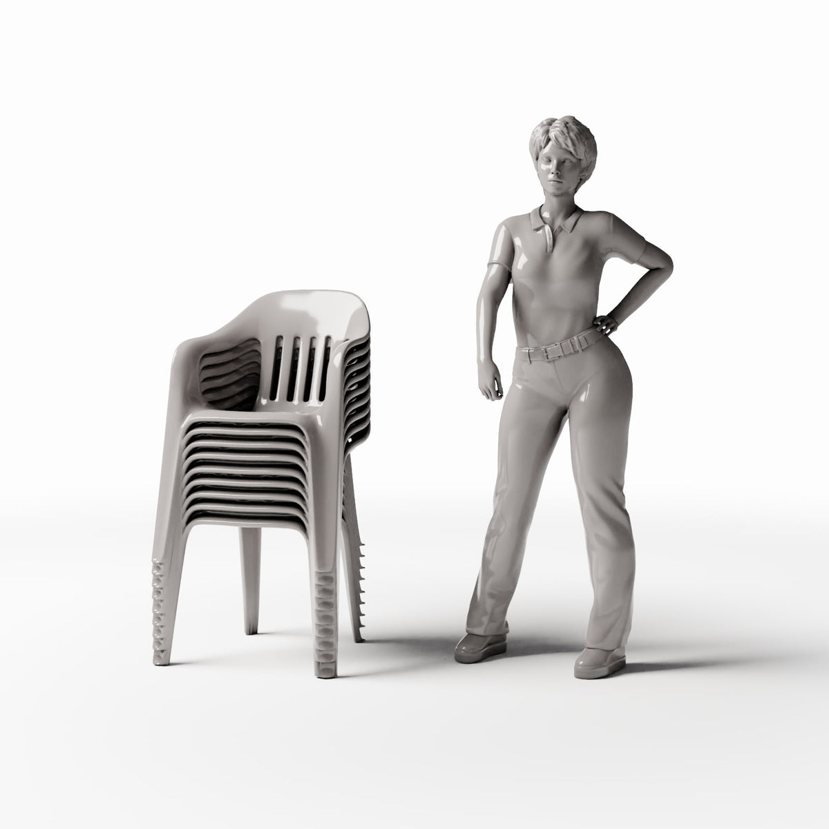Productfoto diorama en modelbouw 1: Dioramameubilair: stapelbare kunststofstoelen (Ref. 654D)