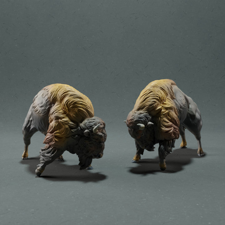 Productfoto dierenfiguur Animal Den Miniatures 0: wild dier figuur: Amerikaanse bizon - vechtend (22_10_13)