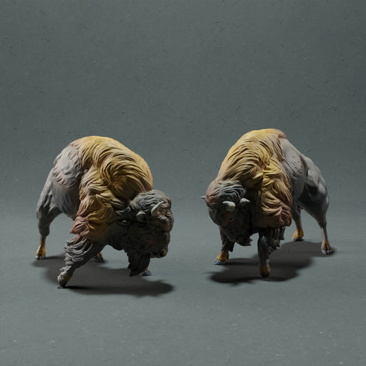 Productfoto dierenfiguur Animal Den Miniatures 0: wild dier figuur: Amerikaanse bizon - vechtend (22_10_13)