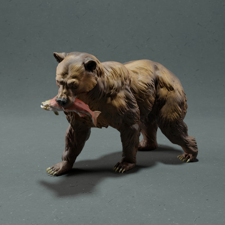 Productfoto dierenfiguur Animal Den Miniatures 0: wilddierenfiguur: grizzlybeer met zalm (22_10_16)