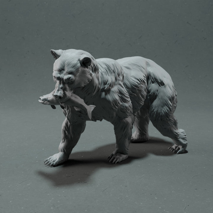 Productfoto dierenfiguur Animal Den Miniatures 1: wilde dierenfiguur: grizzlybeer met zalm (22_10_16)