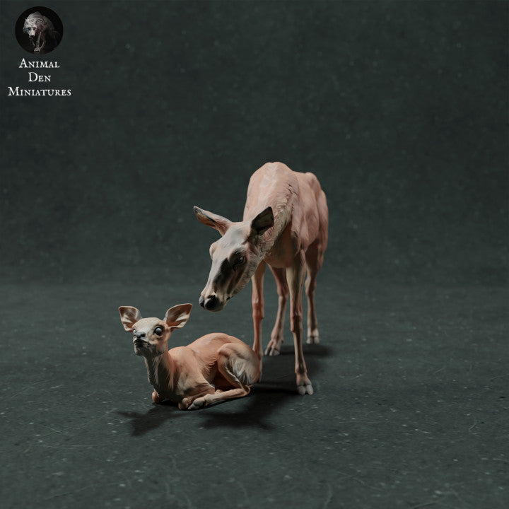 Productfoto dierenfiguur Animal Den Miniatures 0: wilddierenfiguur: vrouwelijke edelhert met kalf (22_11_10)