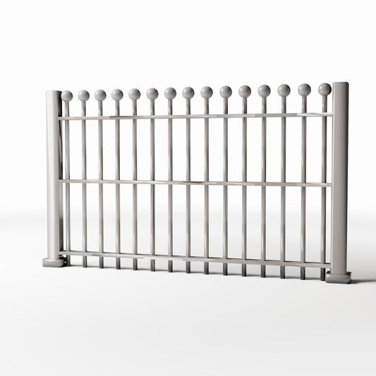 Productfoto diorama en modelbouw 0: Tuindiorama: laag metalen hekwerk met bolvormige punten (Ref. 735D)