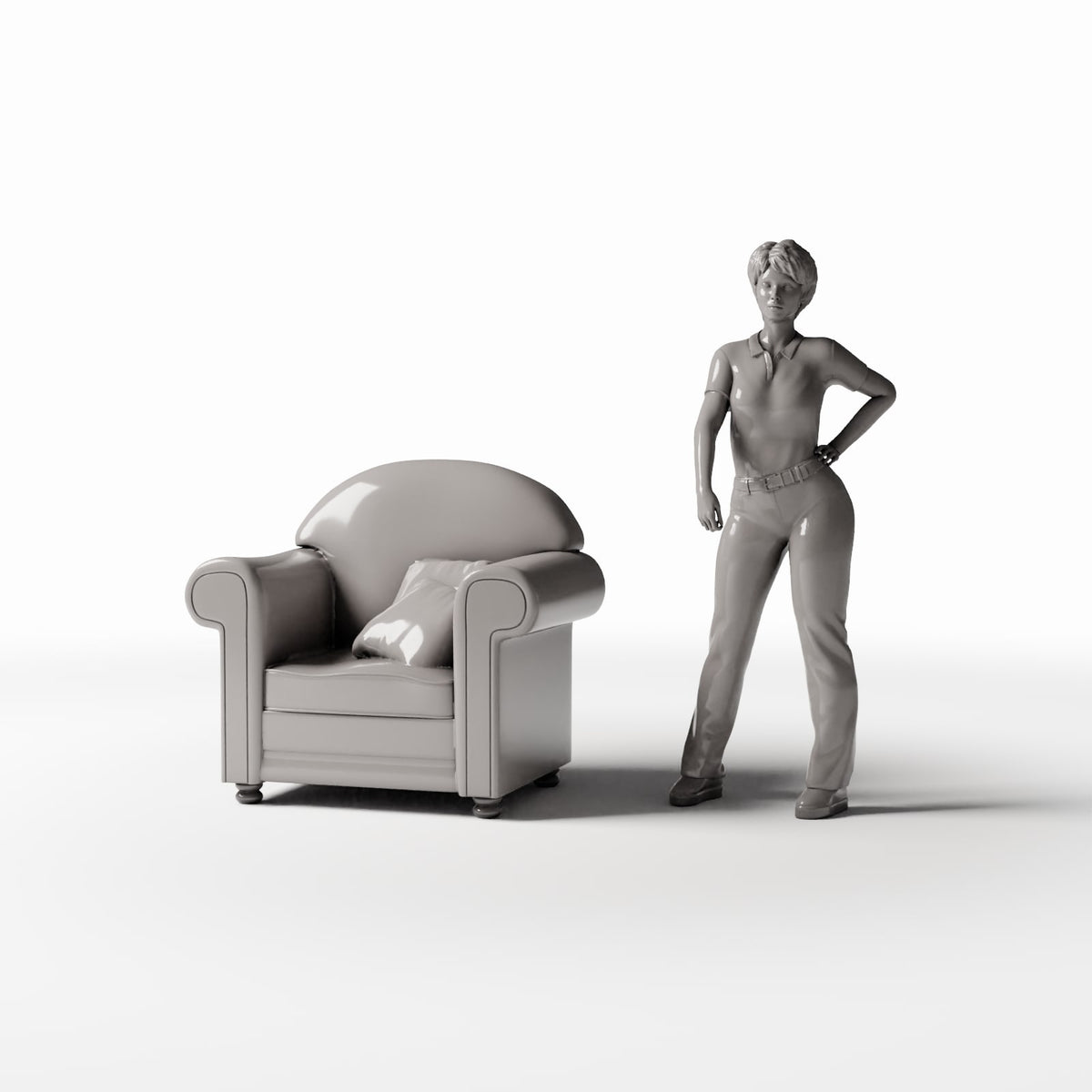 Productfoto diorama en modelbouw 1: Dioramameubilair: gestoffeerde fauteuil met kussen (Ref. 986D)