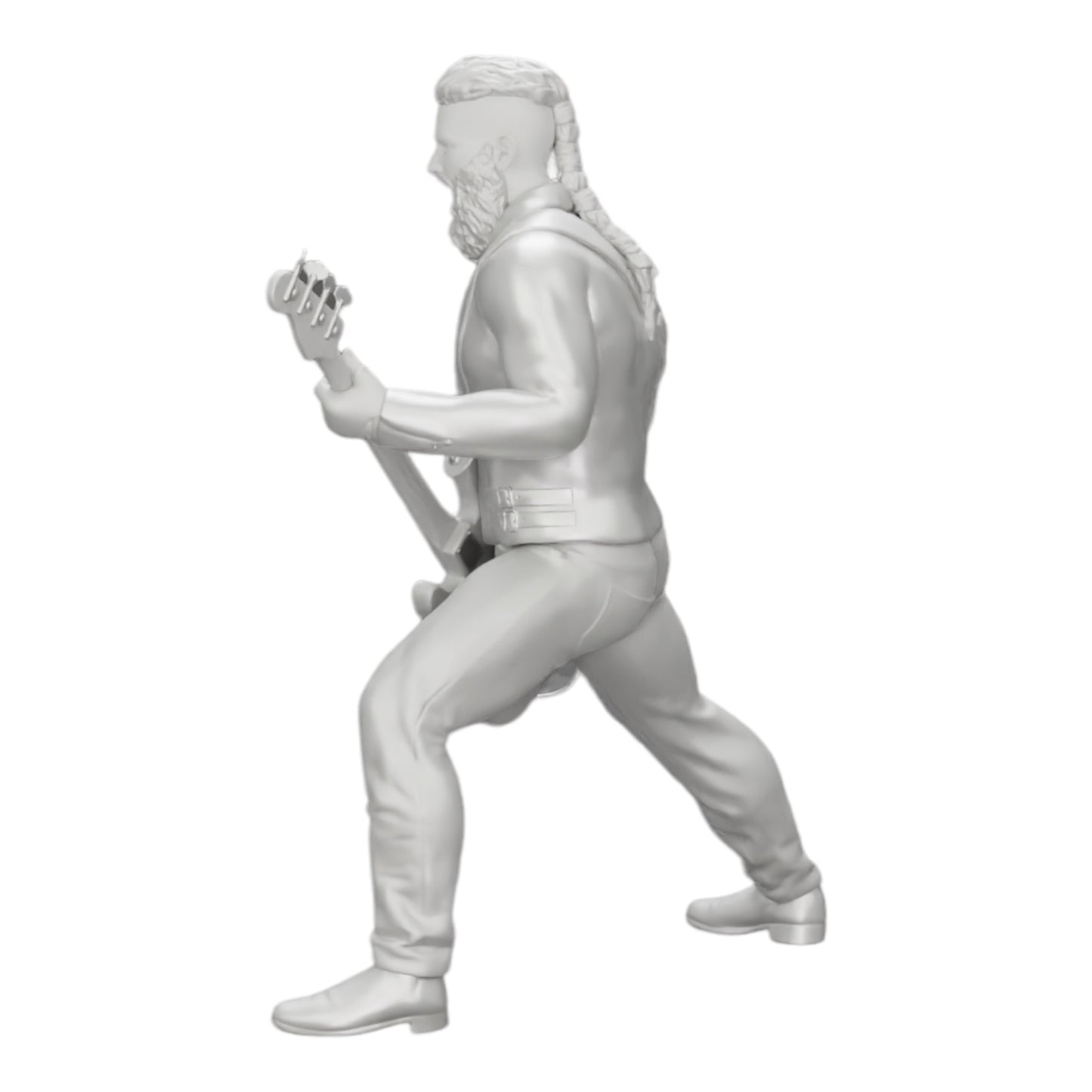 Diorama modelbouw productfoto 0: Rockstar speelt basgitaar in leren jas met lange haren en baard (Ref Nr. A12)