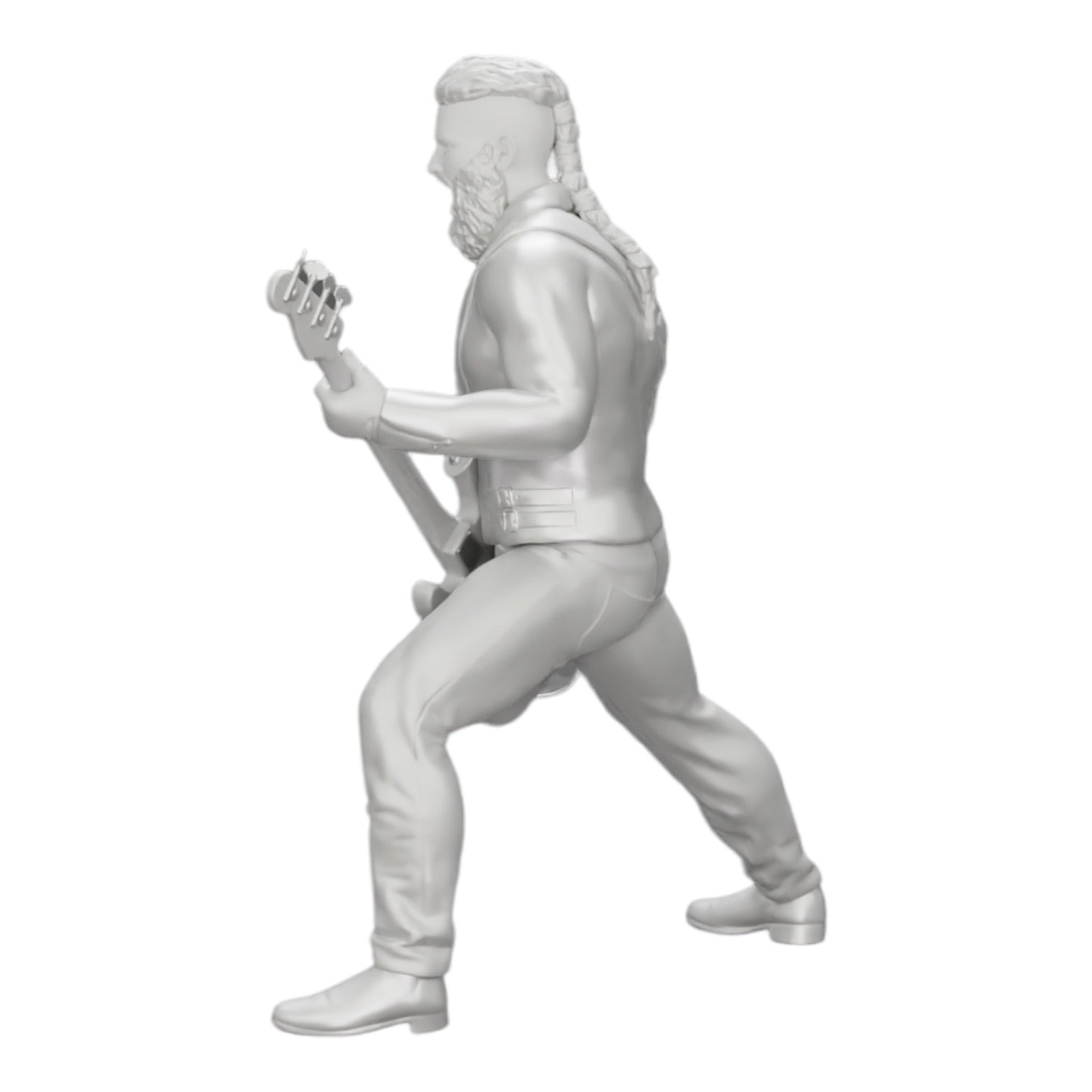 Diorama modelbouw productfoto 0: Rockstar speelt basgitaar in leren jas met lange haren en baard (Ref Nr. A12)