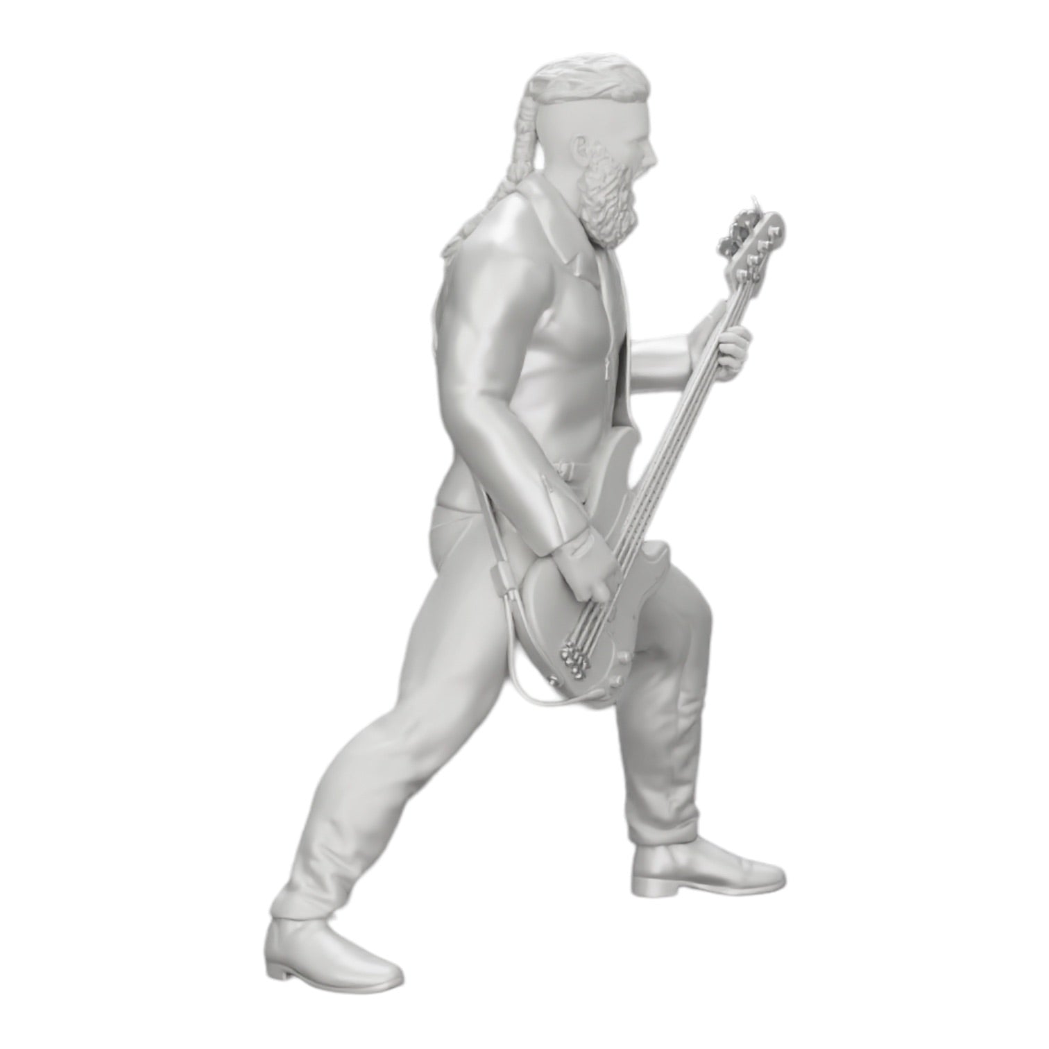 Diorama modelbouw productfoto 0: Rockstar speelt basgitaar in leren jas met lange haren en baard (Ref Nr. A12)