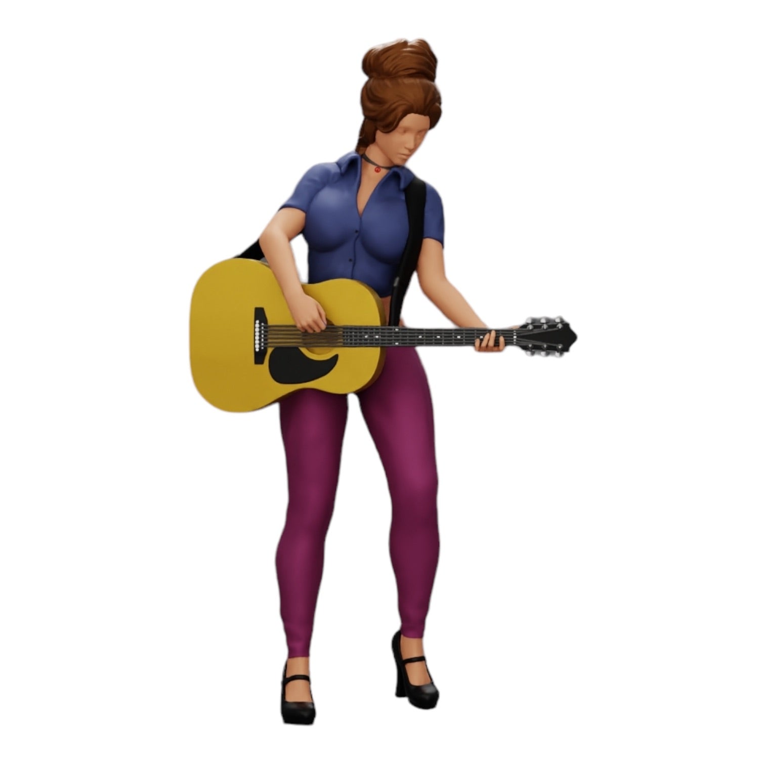Diorama modelbouw productfoto 0: Jonge vrouw/muzikante op het podium speelt akoestische gitaar (Ref Nr. A13)