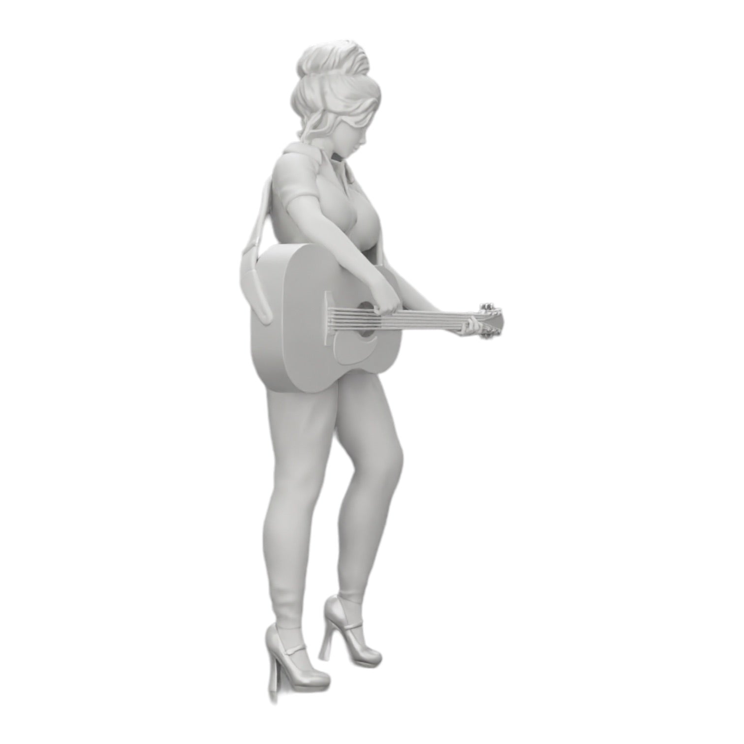 Diorama modelbouw productfoto 0: Jonge vrouw/muzikante op het podium speelt akoestische gitaar (Ref Nr. A13)