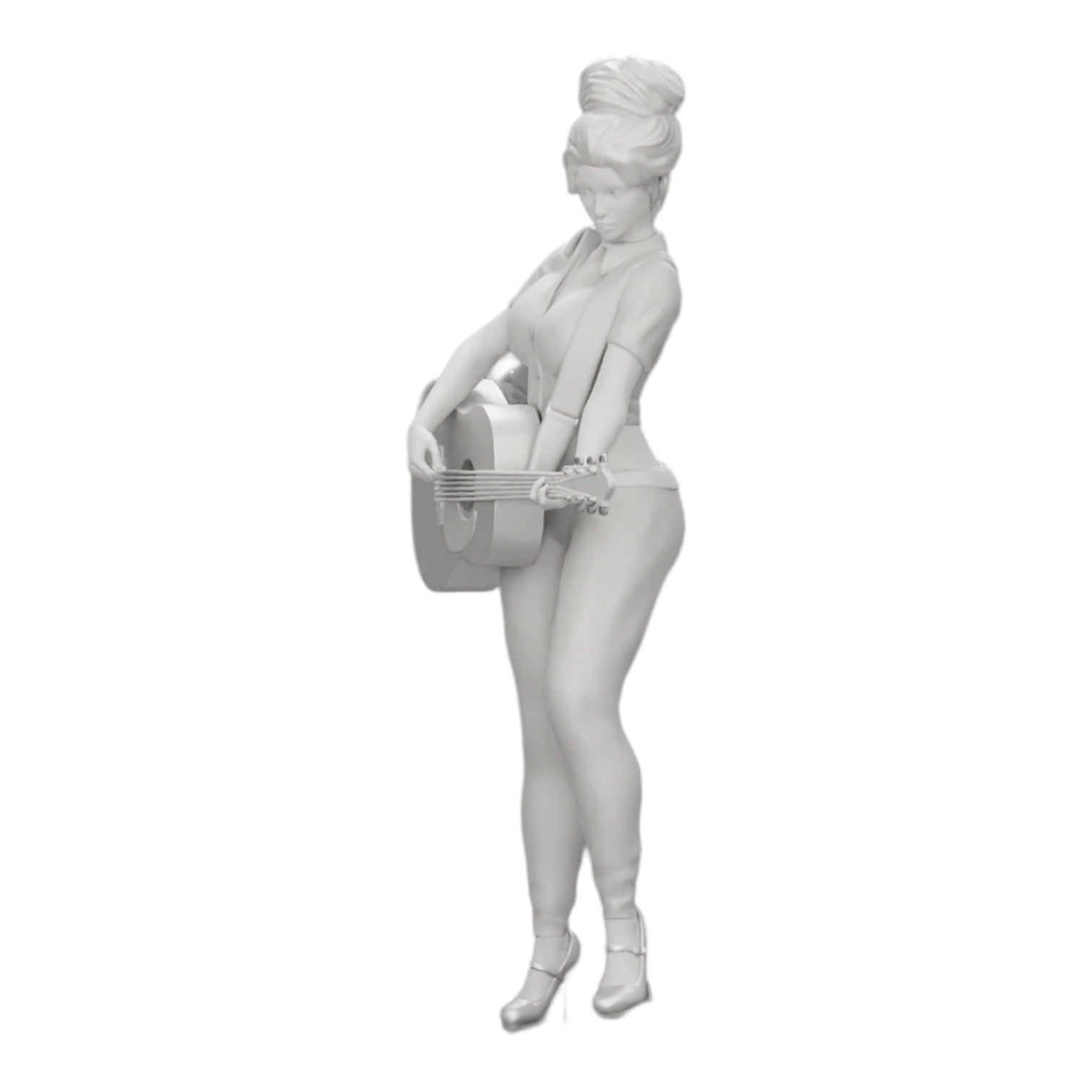 Diorama modelbouw productfoto 0: Jonge vrouw/muzikante op het podium speelt akoestische gitaar (Ref Nr. A13)