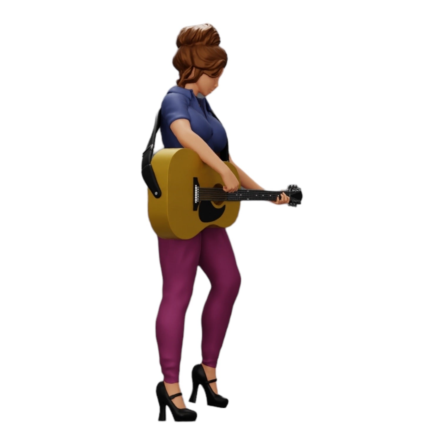 Diorama modelbouw productfoto 0: Jonge vrouw/muzikante op het podium speelt akoestische gitaar (Ref Nr. A13)