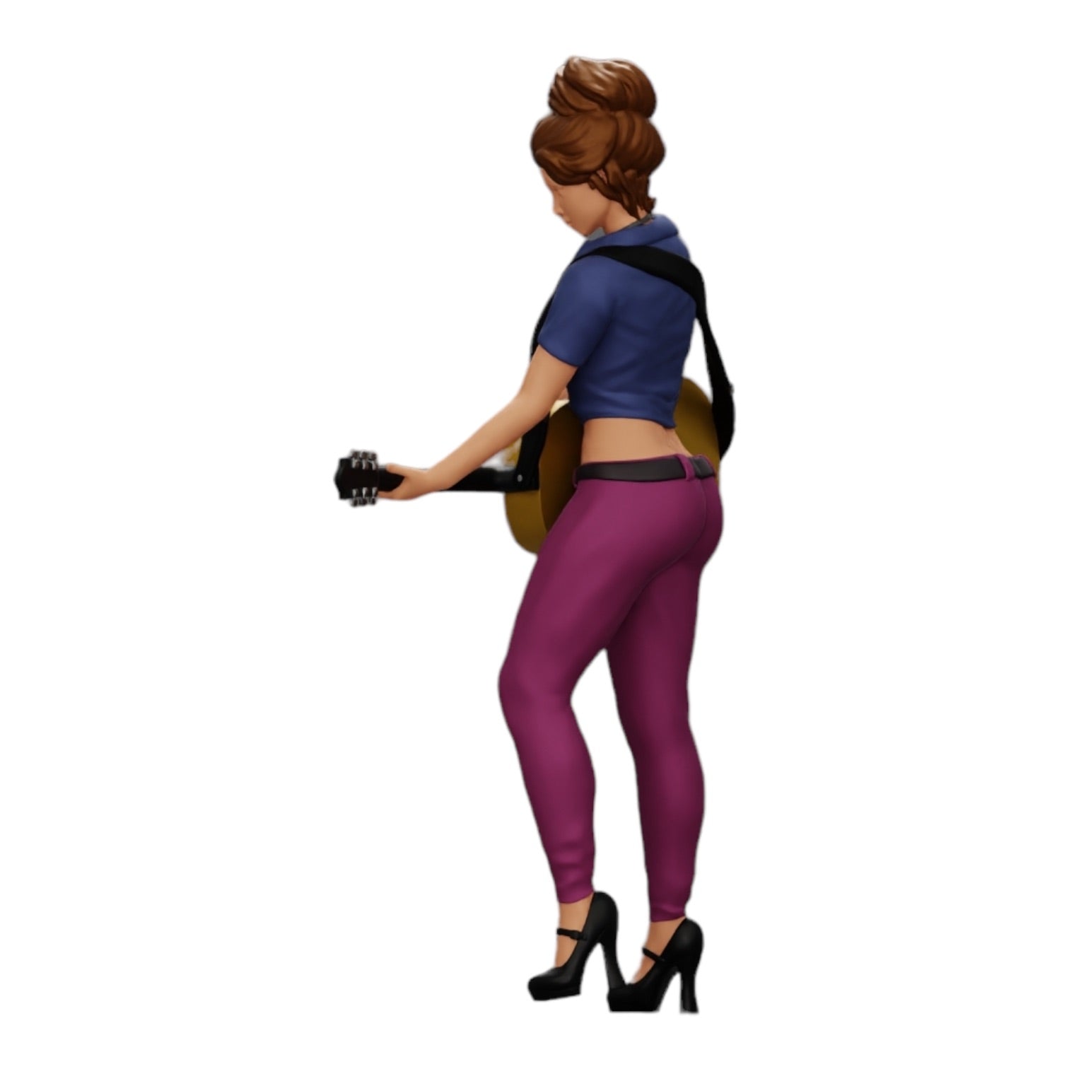Diorama modelbouw productfoto 0: Jonge vrouw/muzikante op het podium speelt akoestische gitaar (Ref Nr. A13)