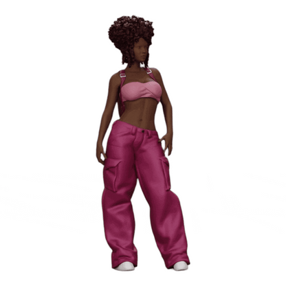 Diorama modelbouw productfoto 0: Vrouw in Hip-Hop stijl met BH en mini-rugzak met krullend haar (Ref Nr. A15)
