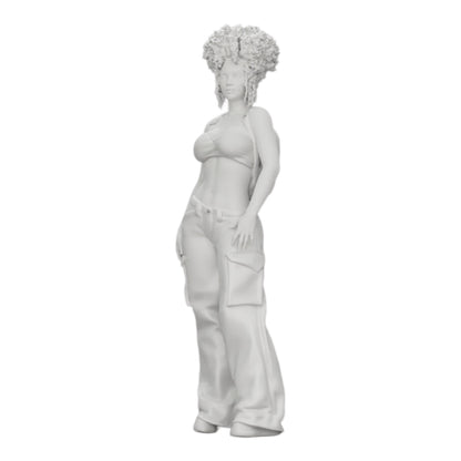 Diorama modelbouw productfoto 0: Vrouw in Hip-Hop stijl met BH en mini-rugzak met krullend haar (Ref Nr. A15)