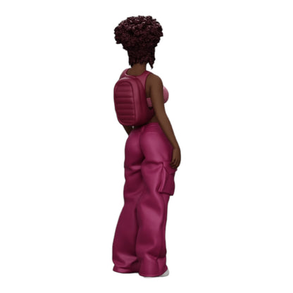 Diorama modelbouw productfoto 0: Vrouw in Hip-Hop stijl met BH en mini-rugzak met krullend haar (Ref Nr. A15)