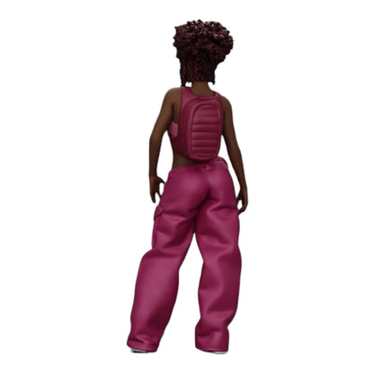 Diorama modelbouw productfoto 0: Vrouw in Hip-Hop stijl met BH en mini-rugzak met krullend haar (Ref Nr. A15)