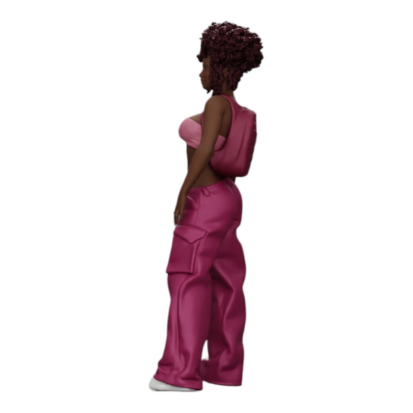 Diorama modelbouw productfoto 0: Vrouw in Hip-Hop stijl met BH en mini-rugzak met krullend haar (Ref Nr. A15)