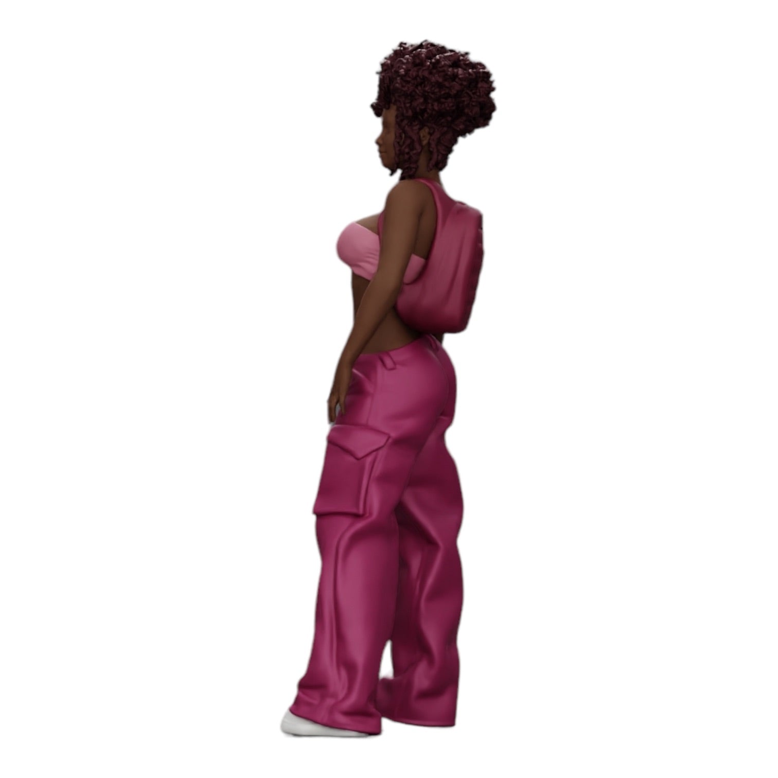 Diorama modelbouw productfoto 0: Vrouw in Hip-Hop stijl met BH en mini-rugzak met krullend haar (Ref Nr. A15)