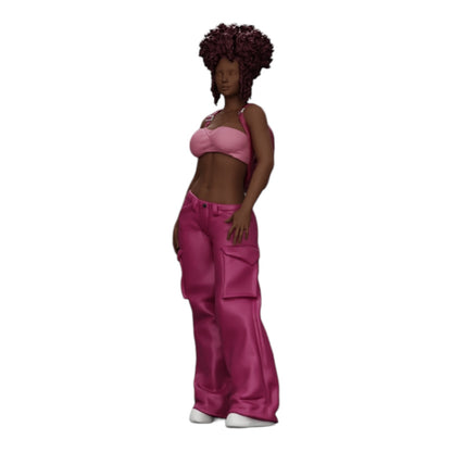 Diorama modelbouw productfoto 0: Vrouw in Hip-Hop stijl met BH en mini-rugzak met krullend haar (Ref Nr. A15)