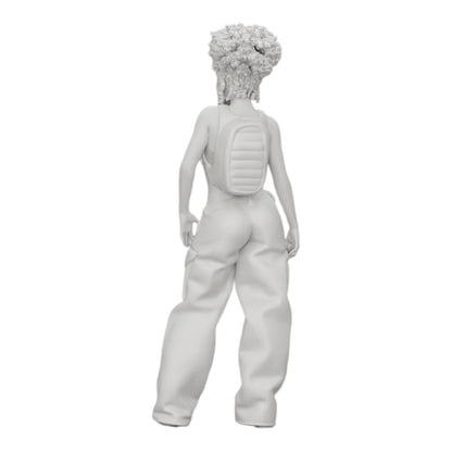 Diorama modelbouw productfoto 0: Vrouw in Hip-Hop stijl met BH en mini-rugzak met krullend haar (Ref Nr. A15)