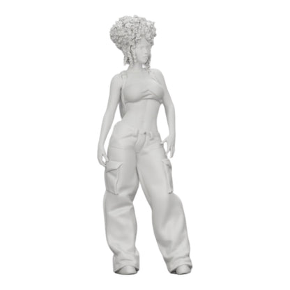 Diorama modelbouw productfoto 0: Vrouw in Hip-Hop stijl met BH en mini-rugzak met krullend haar (Ref Nr. A15)