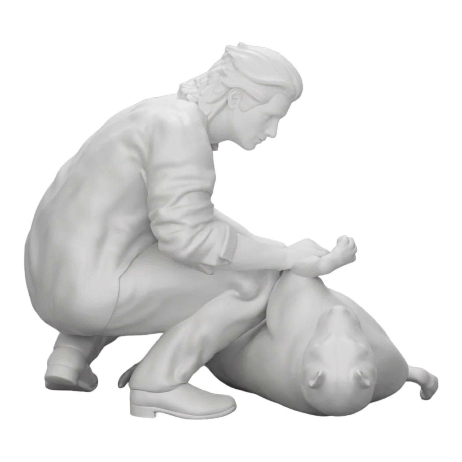 Diorama modelbouw productfoto 0: Knielende man aait zijn liggende hond (Ref Nr. A20)