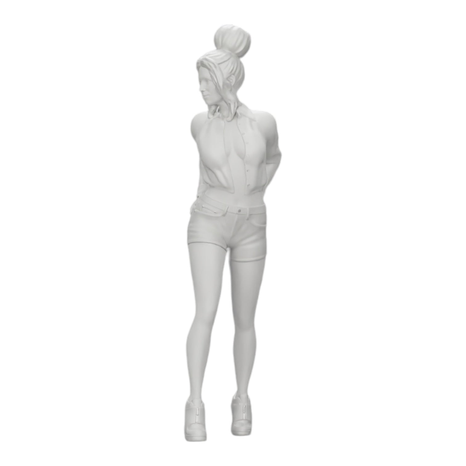 Diorama modelbouw productfoto 0: Sexy meisje in shorts en open minishirt met handen in de achterzak (Ref Nr. A38)
