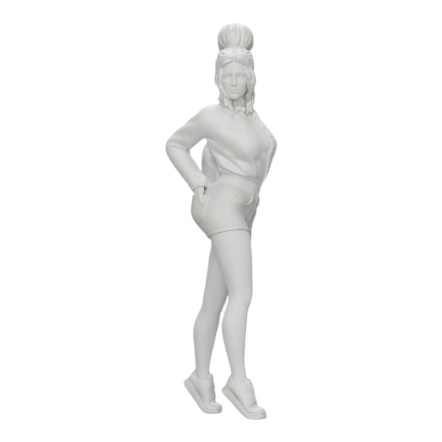 Diorama modelbouw productfoto 0: Sexy meisje in shorts en open minishirt met handen in de achterzak (Ref Nr. A38)