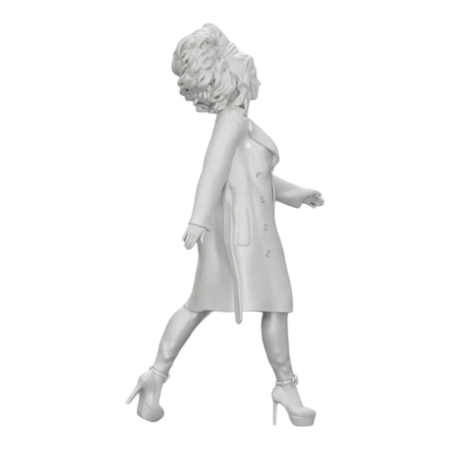 Diorama modelbouw productfoto 0: Modieuze vrouw met krullend haar in lange, open mantel wandelt (Ref Nr. A40)